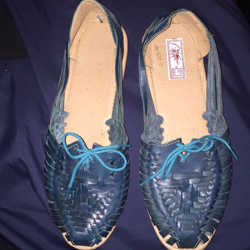 Blue lace up huaraches